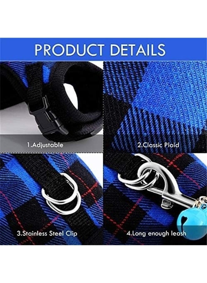 2 Pieces Guinea Pig Harness and Leash Plaid Hamster Harness with Safety Bell Adjustable Ferret Harness and Leash Pulling (M) - Image 3
