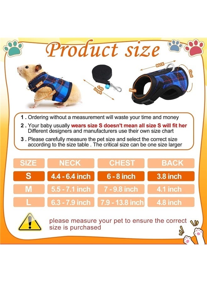 2 Pieces Guinea Pig Harness and Leash Plaid Hamster Harness with Safety Bell Adjustable Ferret Harness and Leash Pulling (M) - Image 2