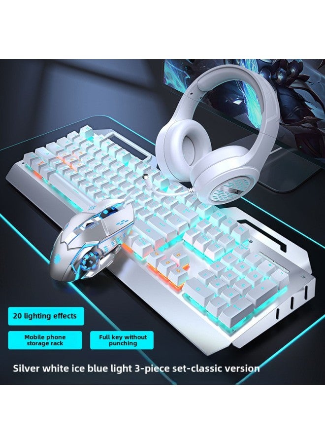 Forerunner TK900 Mechanical Keyboard Wired Mouse Suit Game Computer Electronic Competition Green Axis Wireless Keyboard Mouse Special-Color:Silver White-[Blue Green Axis] No Knob + E-sports Mouse + Headset  - Image 1