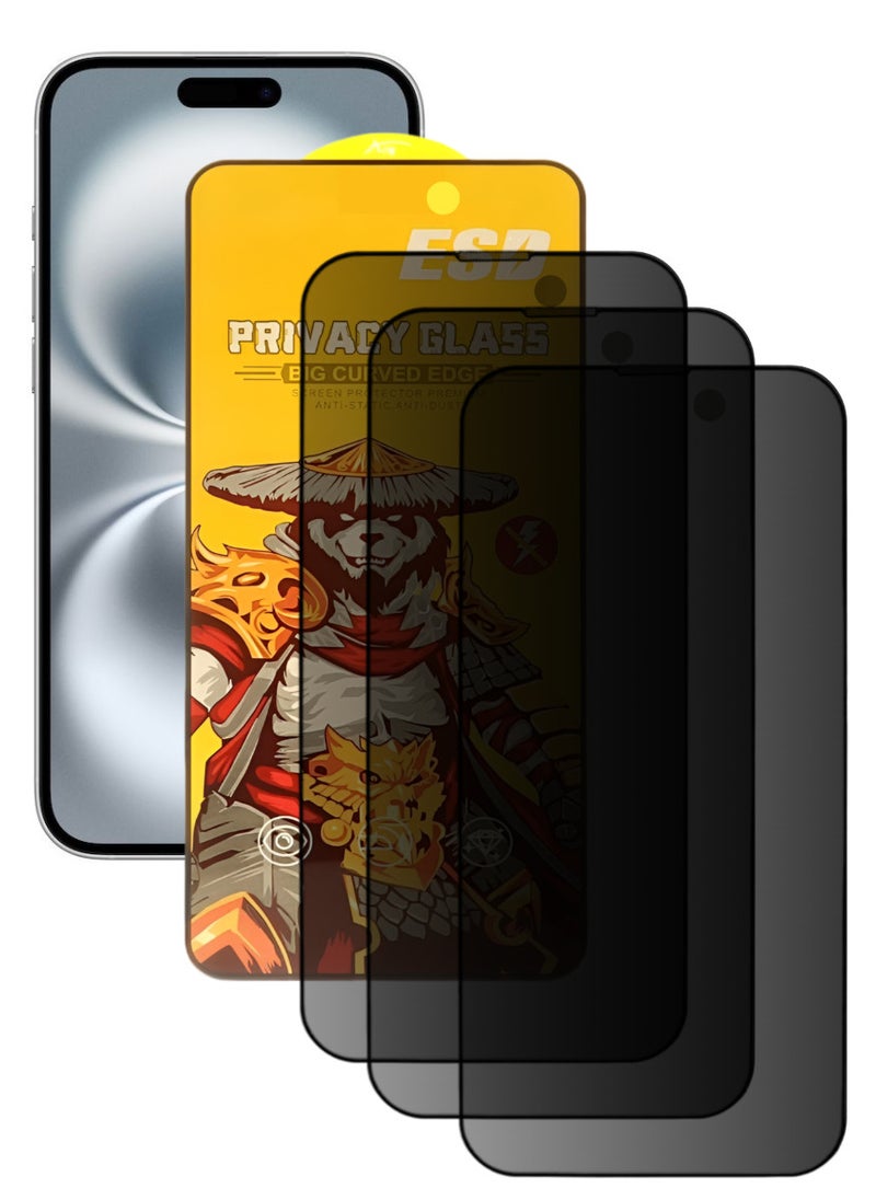 ESD 3 Pieces Tempered Dustproof Privacy Glass Screen Protector Compatible For iPhone 16 Plus - Image 1