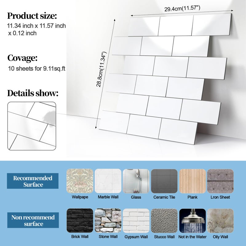 Reovatile 2026 New Upgrade Peel and Stick Backsplash Tile, Peel and Stick 11.34" X 11.57" Wall Tile for Kitchen, Bathroom, Fireplace, Laundry (Polished Marble White, 10 Packs) - Image 4