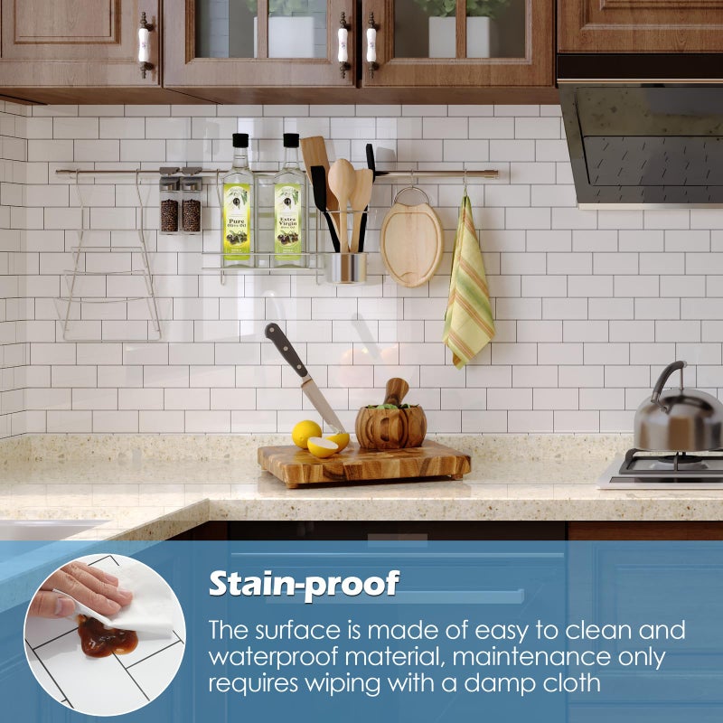 Reovatile 2026 New Upgrade Peel and Stick Backsplash Tile, Peel and Stick 11.34" X 11.57" Wall Tile for Kitchen, Bathroom, Fireplace, Laundry (Polished Marble White, 10 Packs) - Image 2