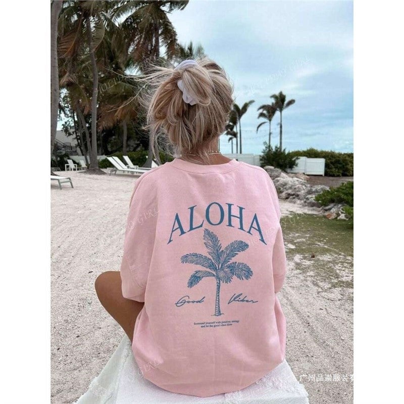 European Size Cotton Tspring】Pr'Ladies【Summerttree European Size Newsloganandpalm Cotton - Image 2
