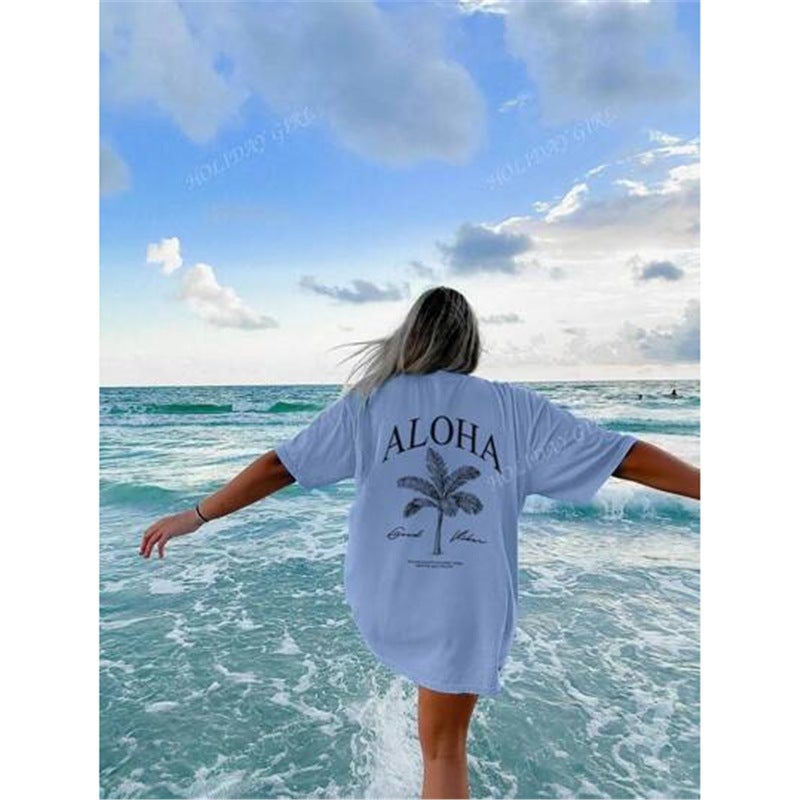 European Size Cotton Tspring】Pr'Ladies【Summerttree European Size Newsloganandpalm Cotton - Image 1