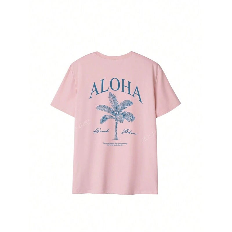 European Size Cotton Tspring】Pr'Ladies【Summerttree European Size Newsloganandpalm Cotton - Image 4