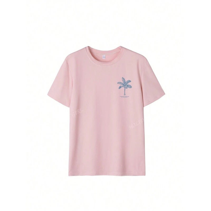 European Size Cotton Tspring】Pr'Ladies【Summerttree European Size Newsloganandpalm Cotton - Image 5