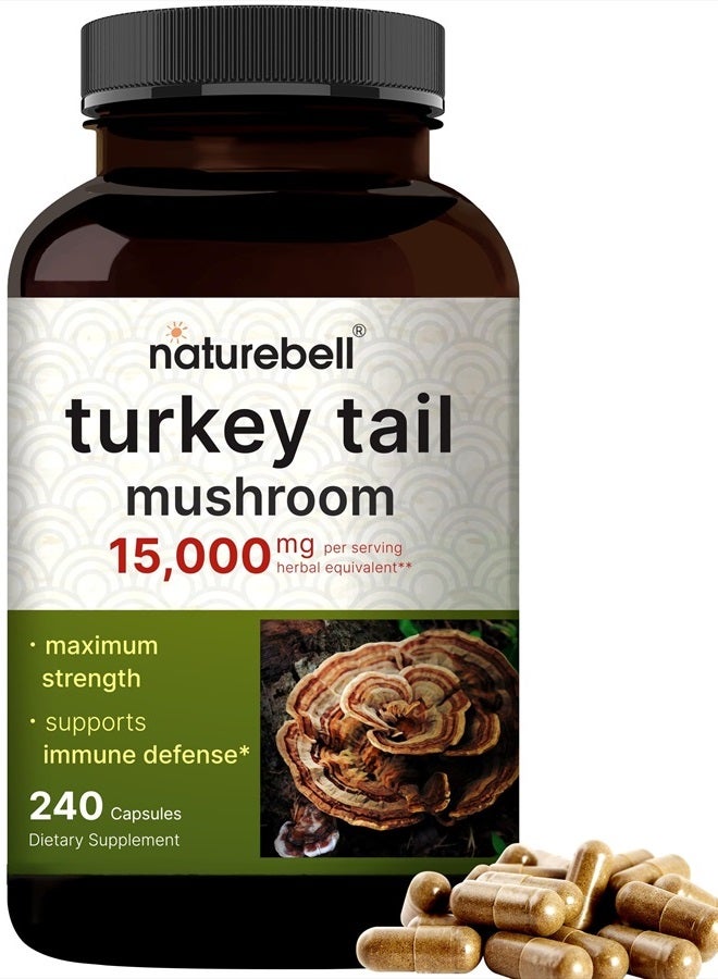 NatureBell كبسولات فطر ذيل الديك الرومي | 25:1 مستخلص الجسم الثمري والفطريات – مكمل فطريات لصحة المناعة والدماغ - Image 1