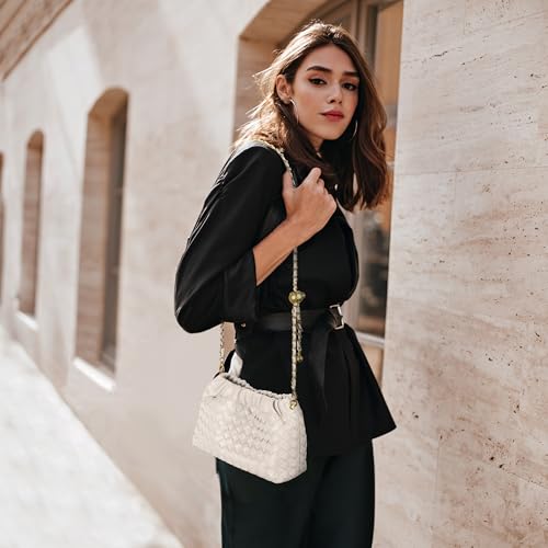 Joryin Woven Women's Crossbody Bag & Evening Purse, Trendy Dumpling Clutch & Hobo Cloud Shoulder Bag Trendy Dumpling Clutch Vegan Leather, Soft Peach - Image 2