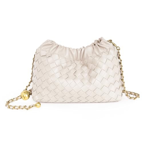 Joryin Woven Women's Crossbody Bag & Evening Purse, Trendy Dumpling Clutch & Hobo Cloud Shoulder Bag Trendy Dumpling Clutch Vegan Leather, Soft Peach - Image 1