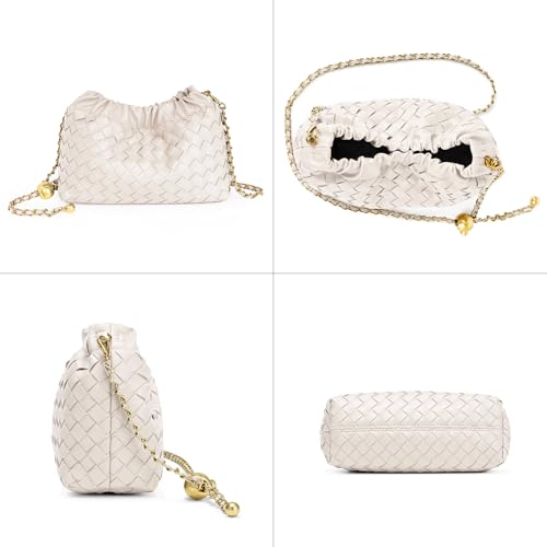 Joryin Woven Women's Crossbody Bag & Evening Purse, Trendy Dumpling Clutch & Hobo Cloud Shoulder Bag Trendy Dumpling Clutch Vegan Leather, Soft Peach - Image 4