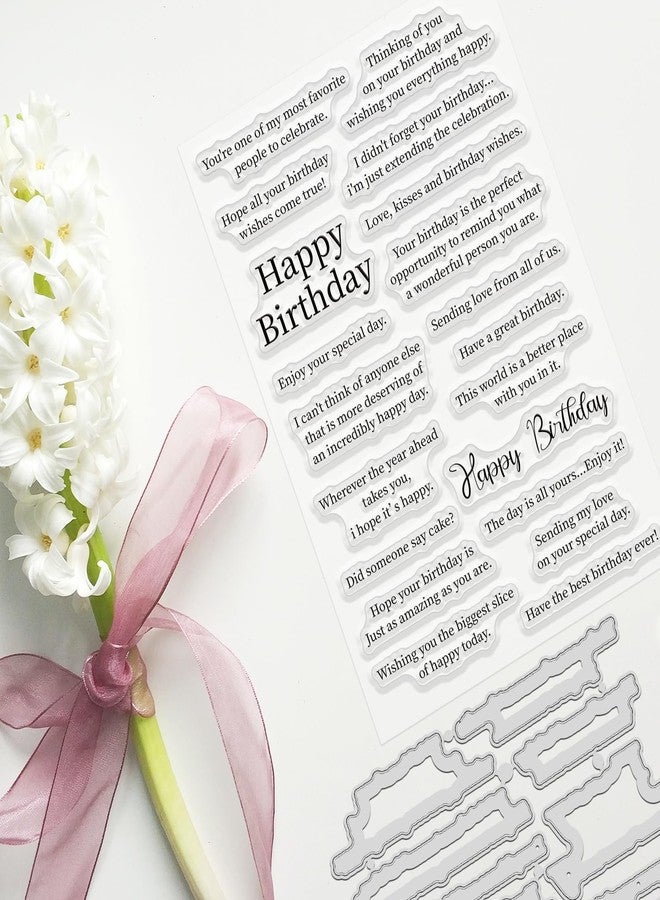 ORIGACH Happy Birthday Stamps and Dies for Card Making Birthday Sentiment Clear Stamps and Cutting Dies for Scrapbooking DIY Crafting Decorative - Image 5