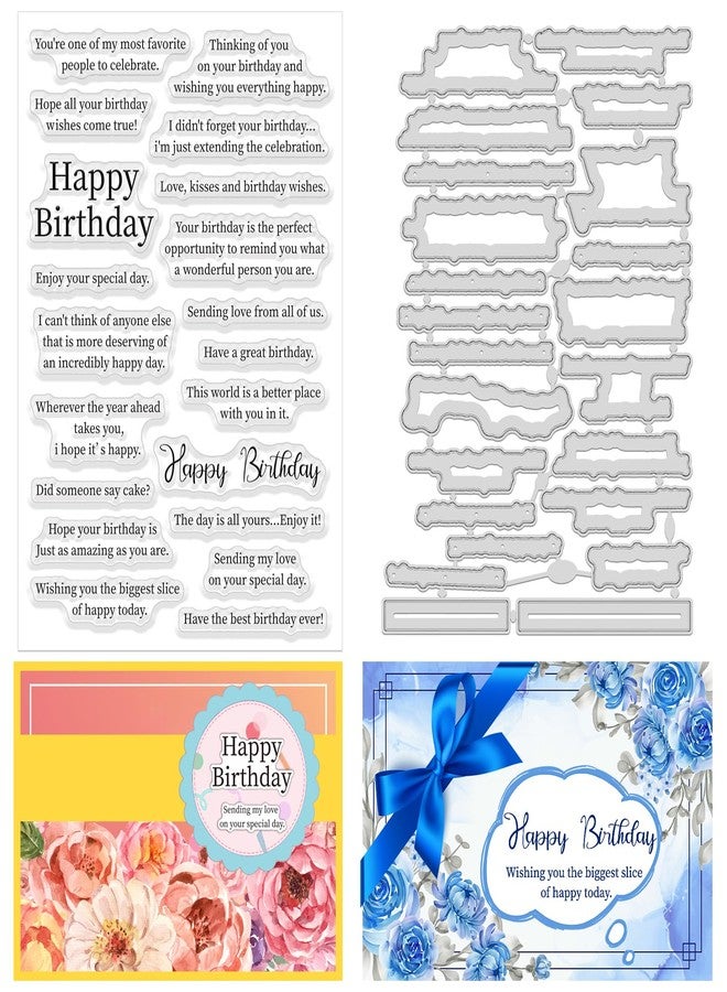 ORIGACH Happy Birthday Stamps and Dies for Card Making Birthday Sentiment Clear Stamps and Cutting Dies for Scrapbooking DIY Crafting Decorative - Image 1