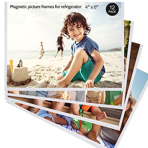 vivinin Magnetic Picture Frame, 12 Pack Magnetic Frame Reusable, Magnetic Photo Frames for Refrigerator 4x6” With White Border, Refrigerator Magnets For Pictures Suitable Home, School, Office - Image 1