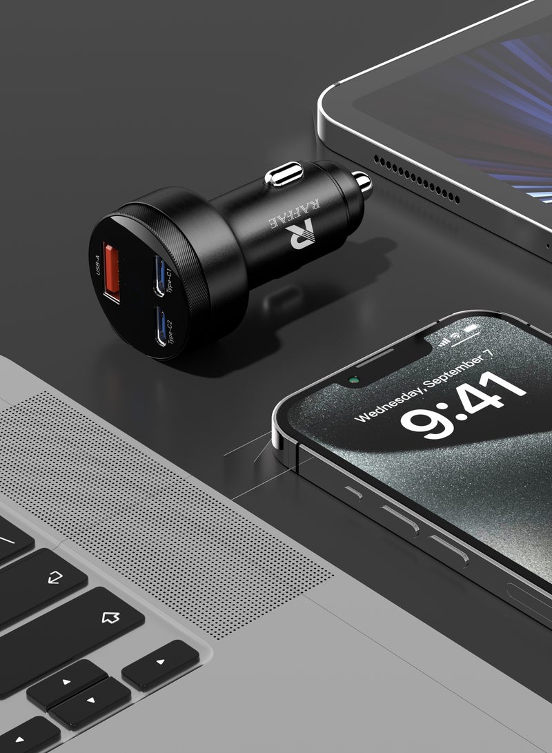 RAFFAE 105W GaN Car Charger With 3 USB Ports Fast Car Adapter For Samsung, Huawei, OnePlus, iPhone 15/15pro/15pro Max/14/13/12 - Black  - Image 3