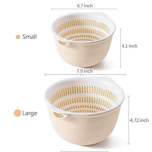 Sunkaioo 2 in 1 Kitchen Colander Set with Bowl Strainer (2 Sets 3 Qt),BPA Free Plastic Fruits and Vegetable Washing Basket,Dishwasher Friendly Double Layered Drain Basin,for Pasta Salad Berry Cleaning Mixing - Image 2