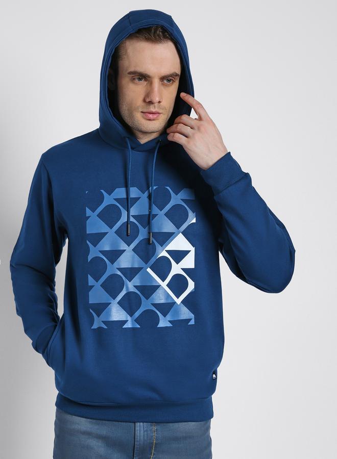 Dennis Lingo Regular Fit Blue Printed Hooded Sweatshirt for Men - Polycotton, Full Sleeves - Image 3