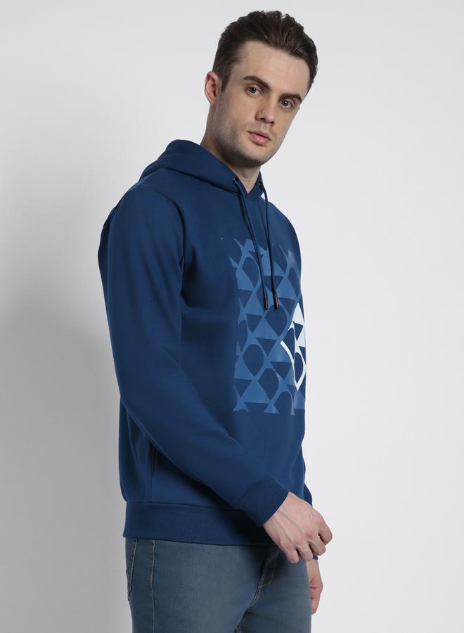 Dennis Lingo Regular Fit Blue Printed Hooded Sweatshirt for Men - Polycotton, Full Sleeves - Image 2