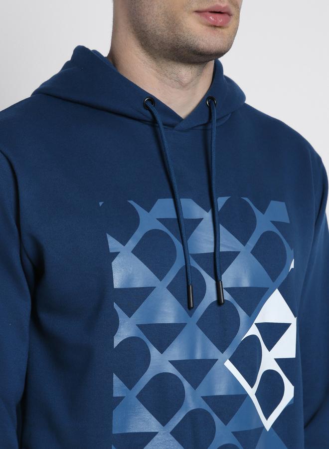 Dennis Lingo Regular Fit Blue Printed Hooded Sweatshirt for Men - Polycotton, Full Sleeves - Image 5