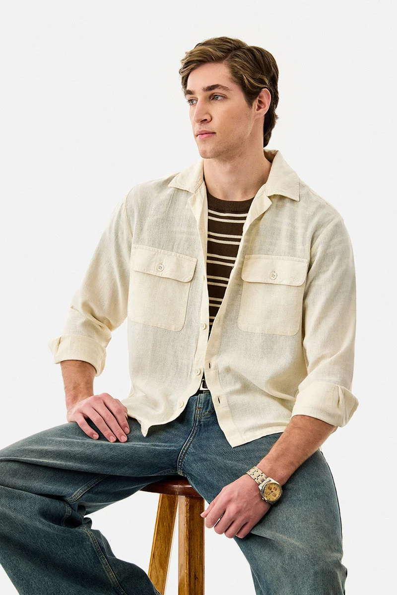 SNITCH Regular Fit Linen Blend Double Pocket Textured Shirt