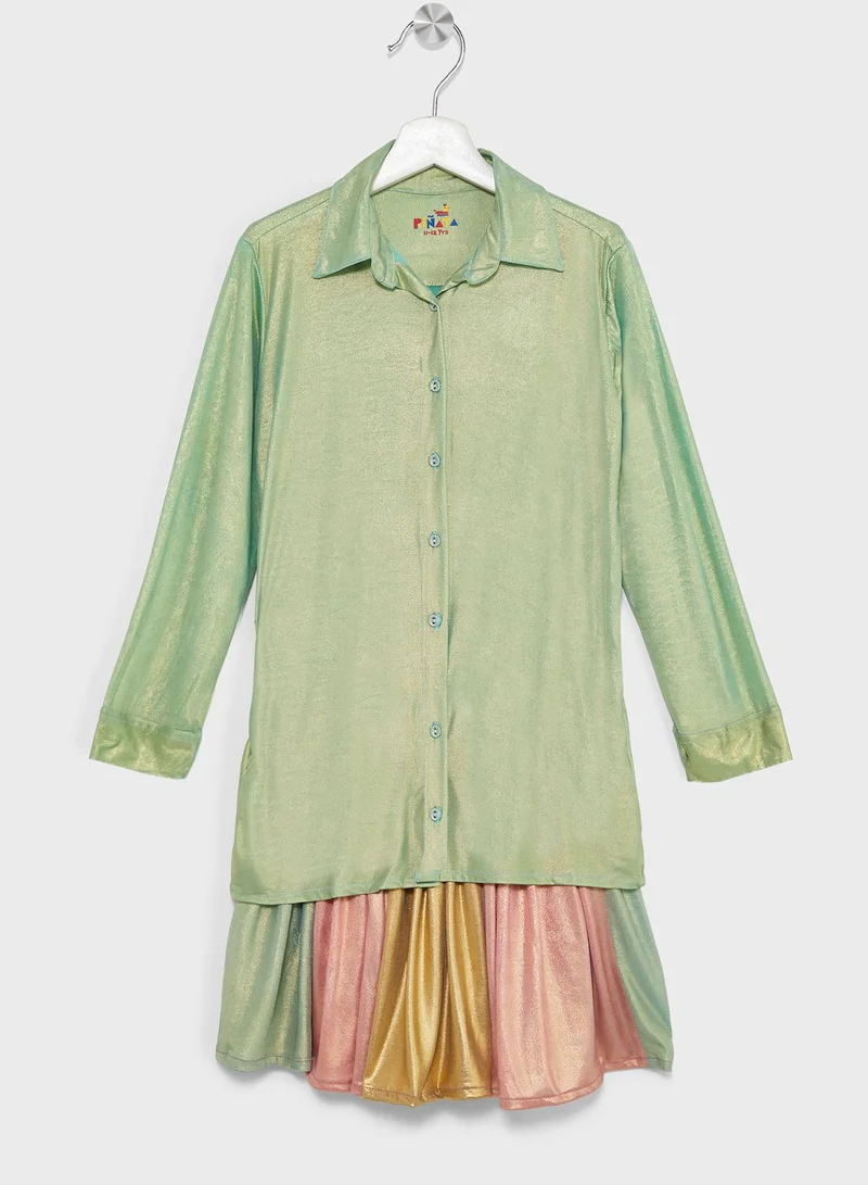 Pinata Girls Shimmery Metallic Skirt & Shirt Set