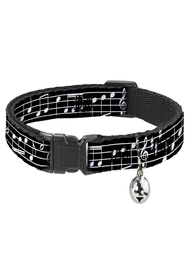 Buckle Down Buckle-Down Cat Collar Breakaway Music Notes Black White 8 to 12 Inches 0.5 Inch Wide - Image 1