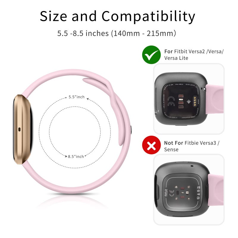 AK Silicone Bands Compatible with Fitbit Versa 2 / Fitbit Versa/Versa Lite/Versa SE Bands for Women Men, Classic Soft Straps Replacement Sport Wristbands for Fitbit Versa 2 Smart Watch (Pink) - Image 2