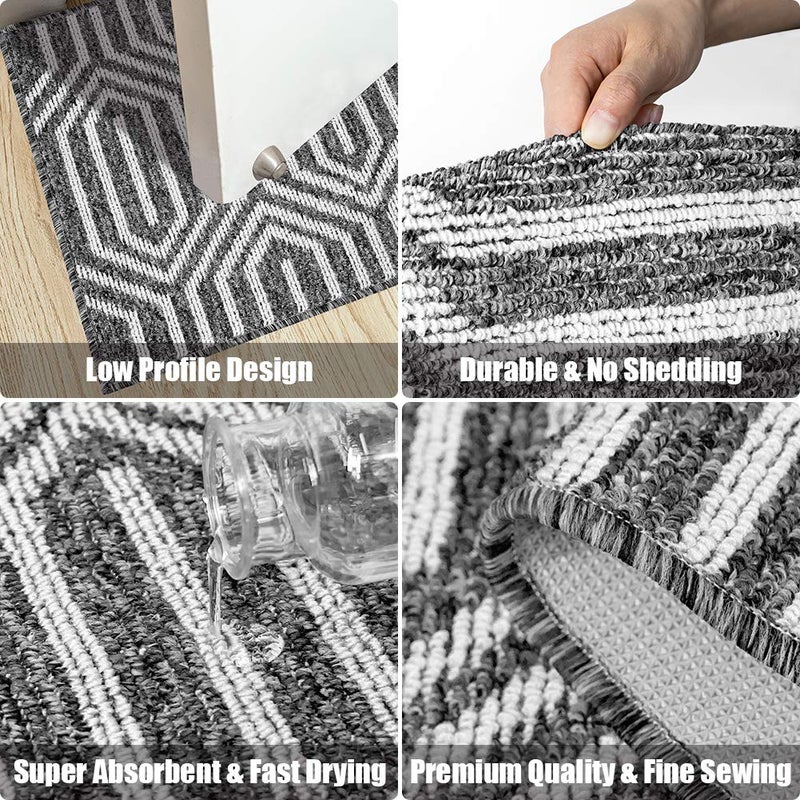Aoonby Indoor Doormat 32""x 48""  Absorbent Front Back Door Mat Floor Mats  Rubber Backing Non Slip Door Mats Inside Mud Dirt Trapper Entrance Door Rug Carpet  Machine Washable Low Profile-Black Time Cloister - Image 4