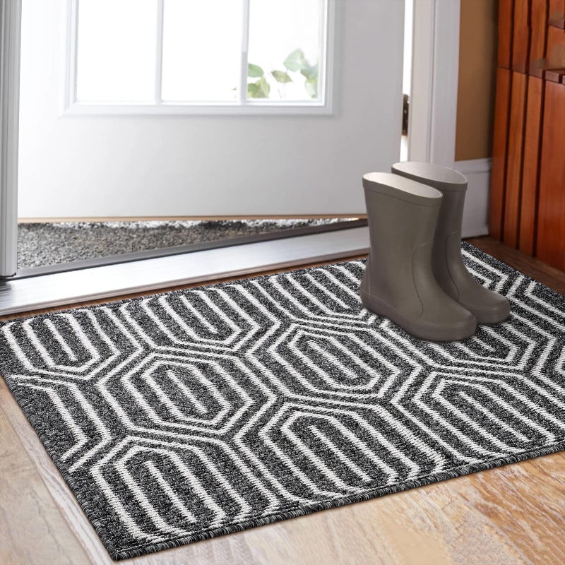 Aoonby Indoor Doormat 32""x 48""  Absorbent Front Back Door Mat Floor Mats  Rubber Backing Non Slip Door Mats Inside Mud Dirt Trapper Entrance Door Rug Carpet  Machine Washable Low Profile-Black Time Cloister - Image 1