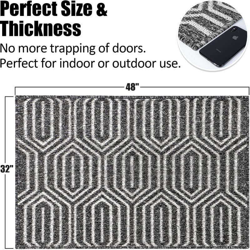 Aoonby Indoor Doormat 32""x 48""  Absorbent Front Back Door Mat Floor Mats  Rubber Backing Non Slip Door Mats Inside Mud Dirt Trapper Entrance Door Rug Carpet  Machine Washable Low Profile-Black Time Cloister - Image 2