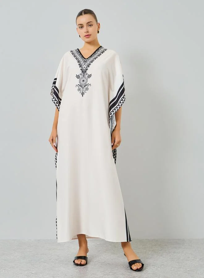 Take Two  Beige Graphic Print V-Neck Kaftan for Women | Best Price UAE