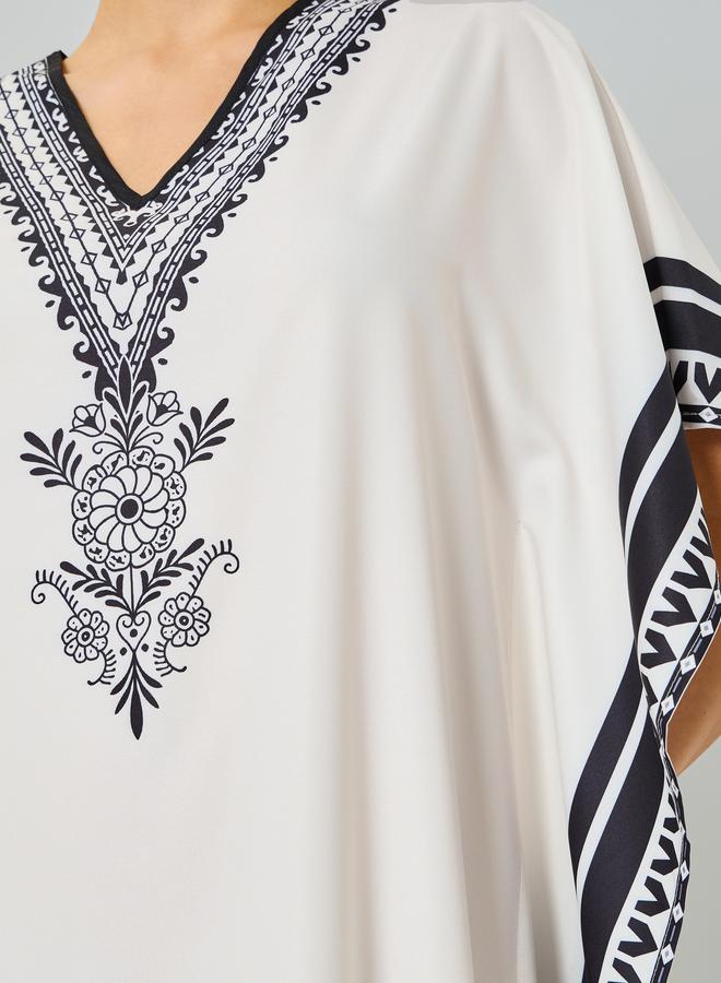 Take Two Beige Graphic Print V-Neck Kaftan - Image 4