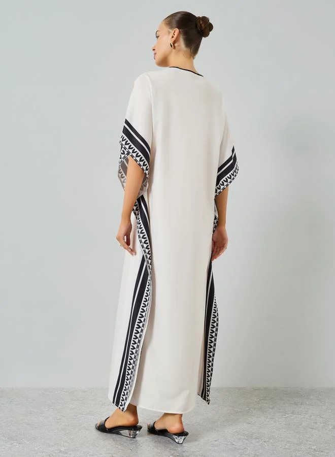 Take Two  Beige Graphic Print V-Neck Kaftan for Women | Best Price UAE
