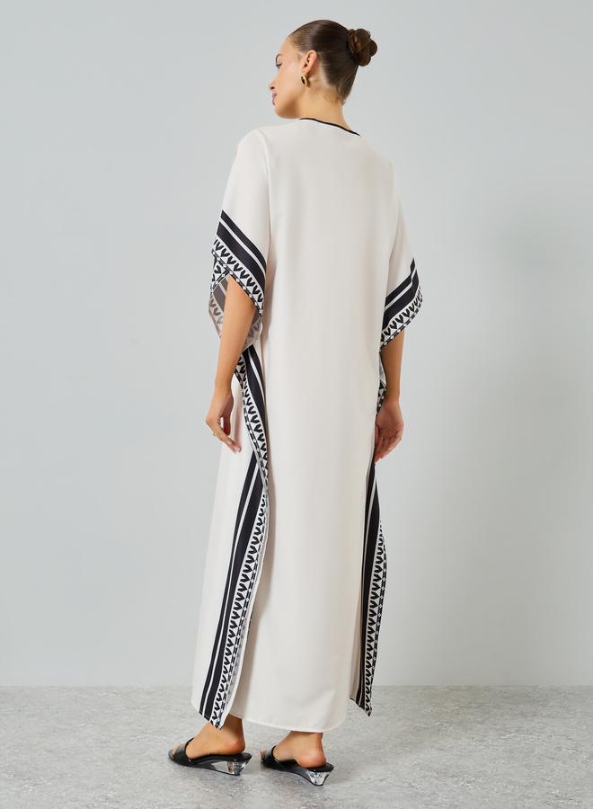 Take Two Beige Graphic Print V-Neck Kaftan - Image 5