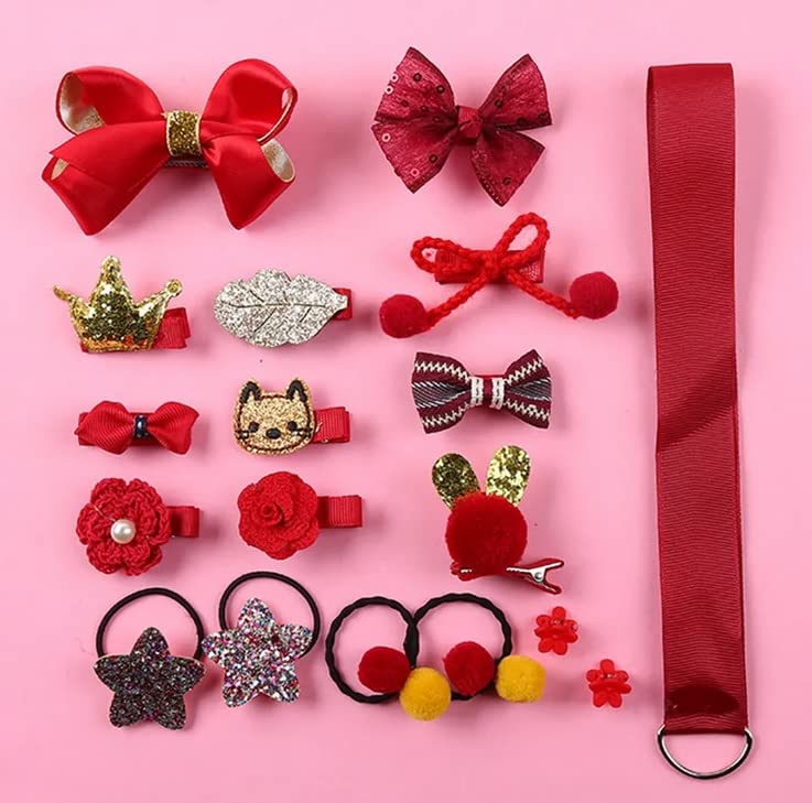 kapimo Fancy Hair Clips for Baby Girls Toddlers Assorted Stylish Fashion Hair Accessories 18 pcs Gift Set Box (RED) - Image 5