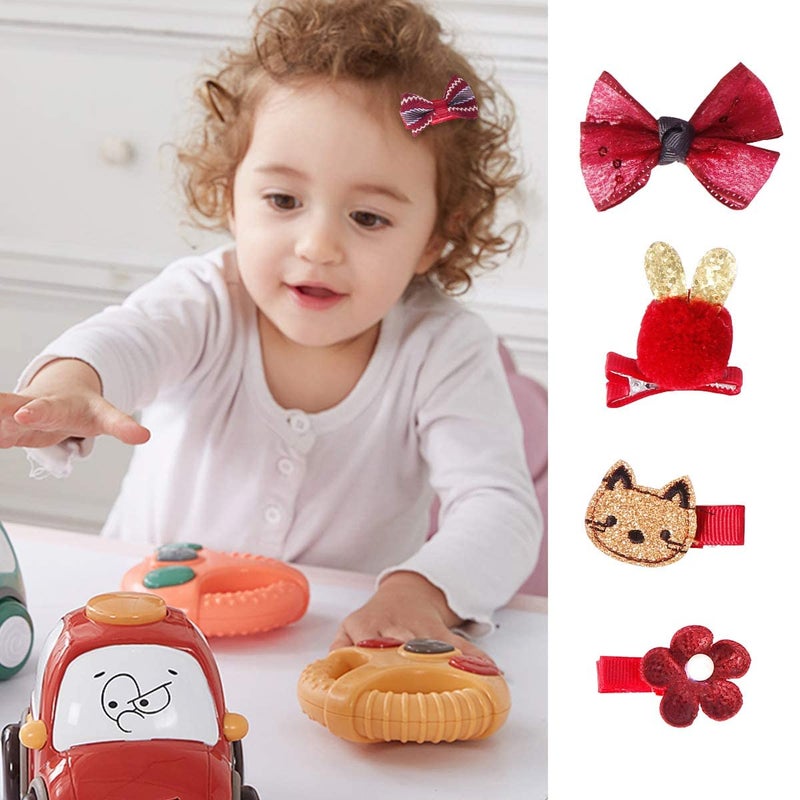 kapimo Fancy Hair Clips for Baby Girls Toddlers Assorted Stylish Fashion Hair Accessories 18 pcs Gift Set Box (RED) - Image 2