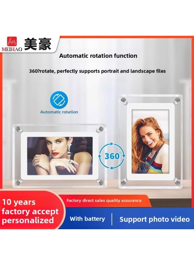 Generic Special Holiday Creative Gift Acrylic Transparent Photo Album Electronic Photo Frame Photo Gift Digital Player-Color:7 Inches  - Image 3