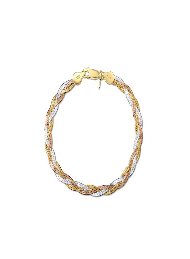 Amberta Women's 925 Sterling Silver Braided Herringbone Chain Bracelet (Length 7.5 inch): Multicoloured - Image 1