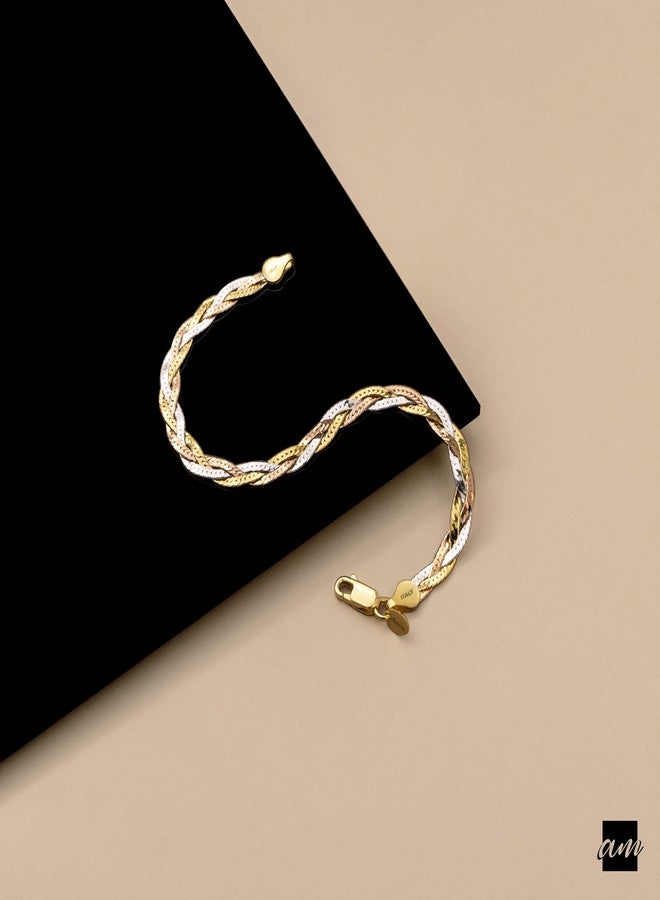 Amberta Women's 925 Sterling Silver Braided Herringbone Chain Bracelet (Length 7.5 inch): Multicoloured - Image 3