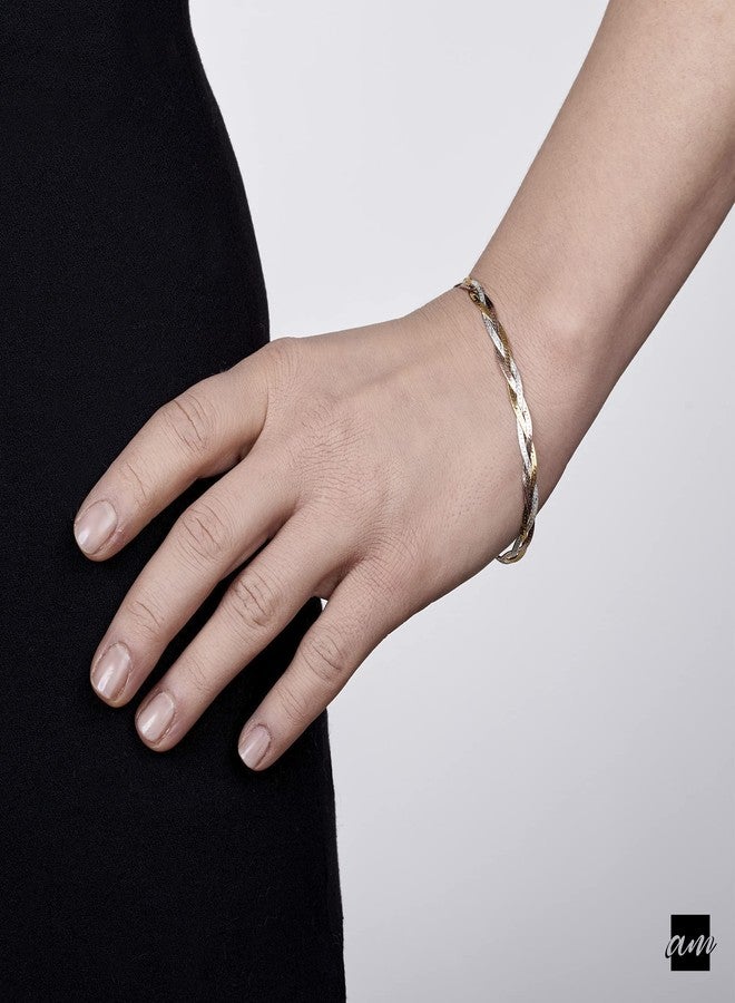Amberta Women's 925 Sterling Silver Braided Herringbone Chain Bracelet (Length 7.5 inch): Multicoloured - Image 2