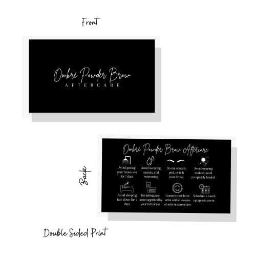 Lashicorn Ombre Powder Brow Aftercare Cards | 50 Pack | 2x3.5" inch Business Card | Brow Artist Supplies |Black and White Design - Image 3