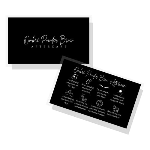 Lashicorn Ombre Powder Brow Aftercare Cards | 50 Pack | 2x3.5" inch Business Card | Brow Artist Supplies |Black and White Design - Image 1