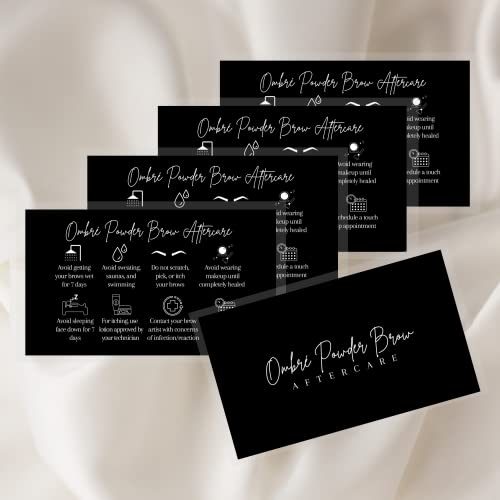 Lashicorn Ombre Powder Brow Aftercare Cards | 50 Pack | 2x3.5" inch Business Card | Brow Artist Supplies |Black and White Design - Image 4