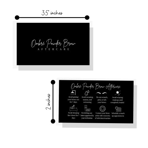 Lashicorn Ombre Powder Brow Aftercare Cards | 50 Pack | 2x3.5" inch Business Card | Brow Artist Supplies |Black and White Design - Image 2