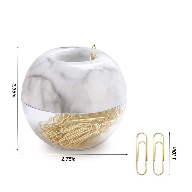 Supfoxer Magnetic Paper Clip Holder, Marble White holder with Gold PaperClips 100pcs 28mm(1.1") Cute Office Supplies for Desk Organizer - Image 3