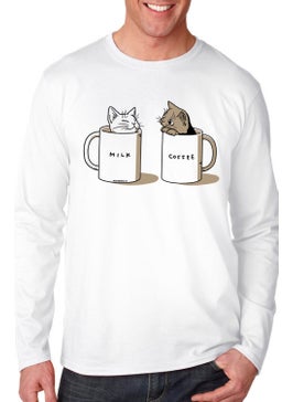 Rock&Roll Milky and Plain Crew Neck White Long Sleeve Combed Cotton Men's T-Shirt  - Image 1
