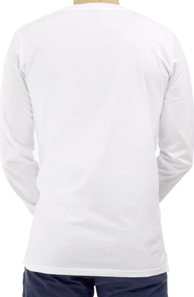 Rock&Roll Milky and Plain Crew Neck White Long Sleeve Combed Cotton Men's T-Shirt
