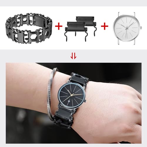 Ozzagar Watch Adapter Compatible with LEATHERMAN TREAD Multitool Bracelet Compatible with 20 mm Lug Width Watch, Made of Precision Machined Stainless Steel (20mm, Black) - Image 4