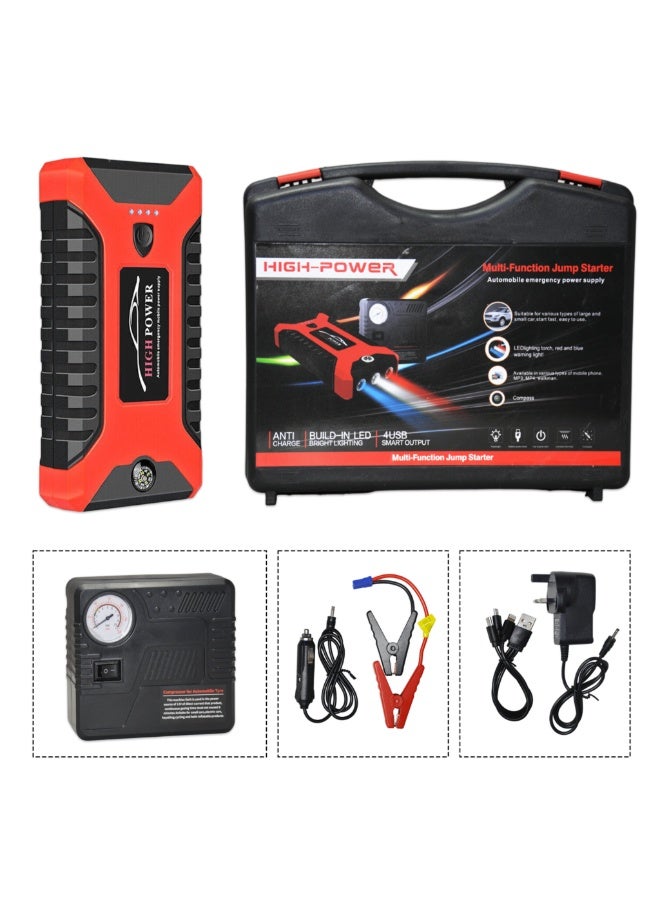 Jump Starter with Air Compressor 29B – 99800mAh Portable Car Battery Booster, 12V Power Bank with LED Flashlight, SOS, and 4 USB Ports – Black & Red - Image 1