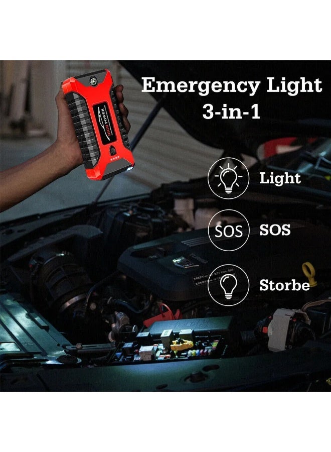 Jump Starter with Air Compressor 29B – 99800mAh Portable Car Battery Booster, 12V Power Bank with LED Flashlight, SOS, and 4 USB Ports – Black & Red - Image 5