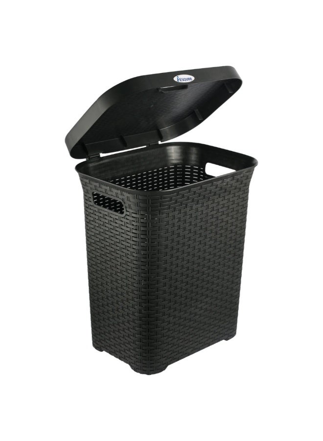 Laundry Basket with Lid 50L Capacity Black - Image 2